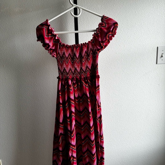 Pink and Red Off-Shoulder Maxi Dress - Picture 1 of 4